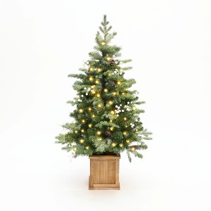 LuxenHome 3.9Ft Pre-Lit Artificial Pine Christmas Tree, Green Branches with Lights in Square Pot - 1 of 4