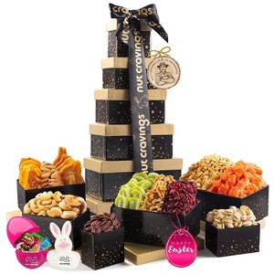 Premade Easter Gift Baskets for Adults & Kids, Candy Filled Eggs + Bunny - Dried Fruit & Nut Tower Arrangement (12 Piece Assortment) - 1 of 4