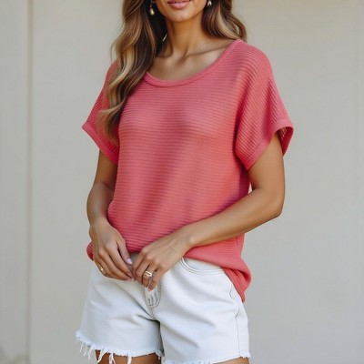 Knit & Lounge Women’s Waffle Knit Relaxed Fit Short Sleeve Scoop Neck Lightweight Casual Summer Top