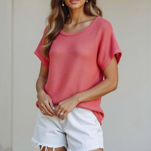 Knit & Lounge Women’s Waffle Knit Relaxed Fit Short Sleeve Scoop Neck Lightweight Casual Summer Top - 1 of 4