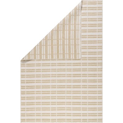 Beige and White Striped Washable Cotton Viscose Rug