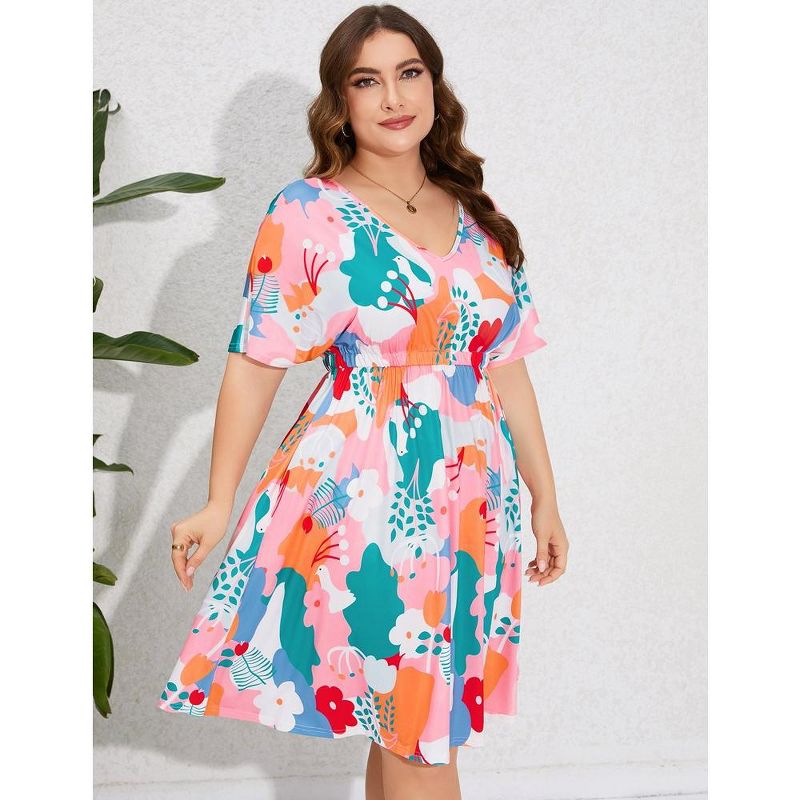 Whizmax Women's Plus Size Midi Dress Summer Floral Print Ruffle Flowy Dress, 2 of 8