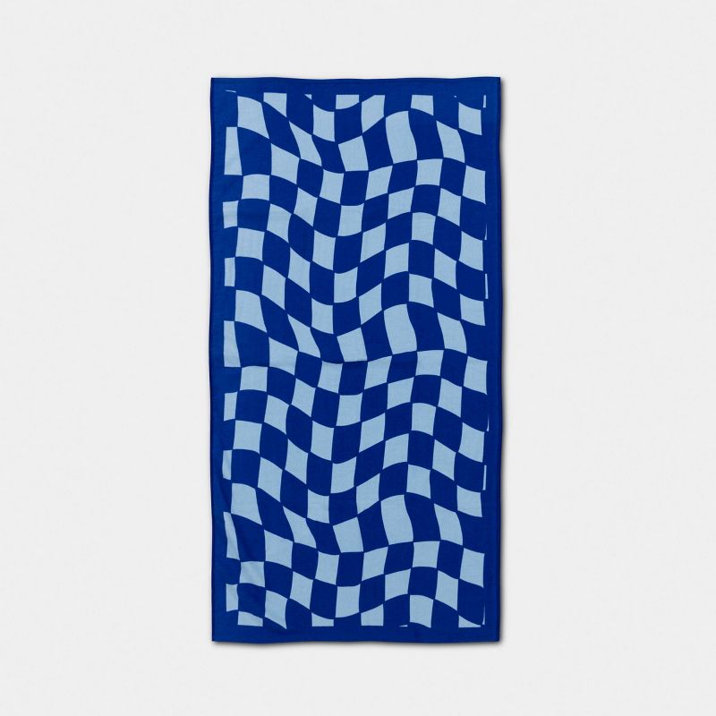 32"x62" Wavy Checkered Beach Towel Blue - Sun Squad™