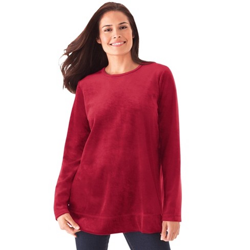 Woman Within Women s Plus Size Plush Velour Tunic Sweatshirt M Classic Red Target