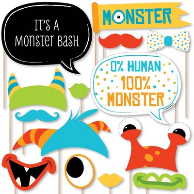 Big Dot of Happiness Monster Bash - Little Monster Birthday Party or Baby Shower Photo Booth Props Kit - 20 Count