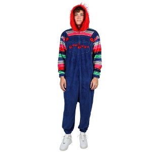 Chucky Men's Cosplay Hooded Kigurumi Halloween Union Suit With Zipper Pull - 1 of 4