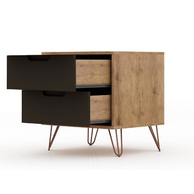 Rockefeller Natural Brown and Grey 2-Drawer Nightstand with Metal Legs