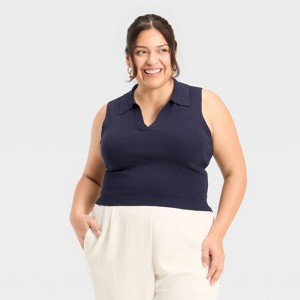 Women's Polo Collar Pullover Sweater Tank - A New Day™ - 1 of 3