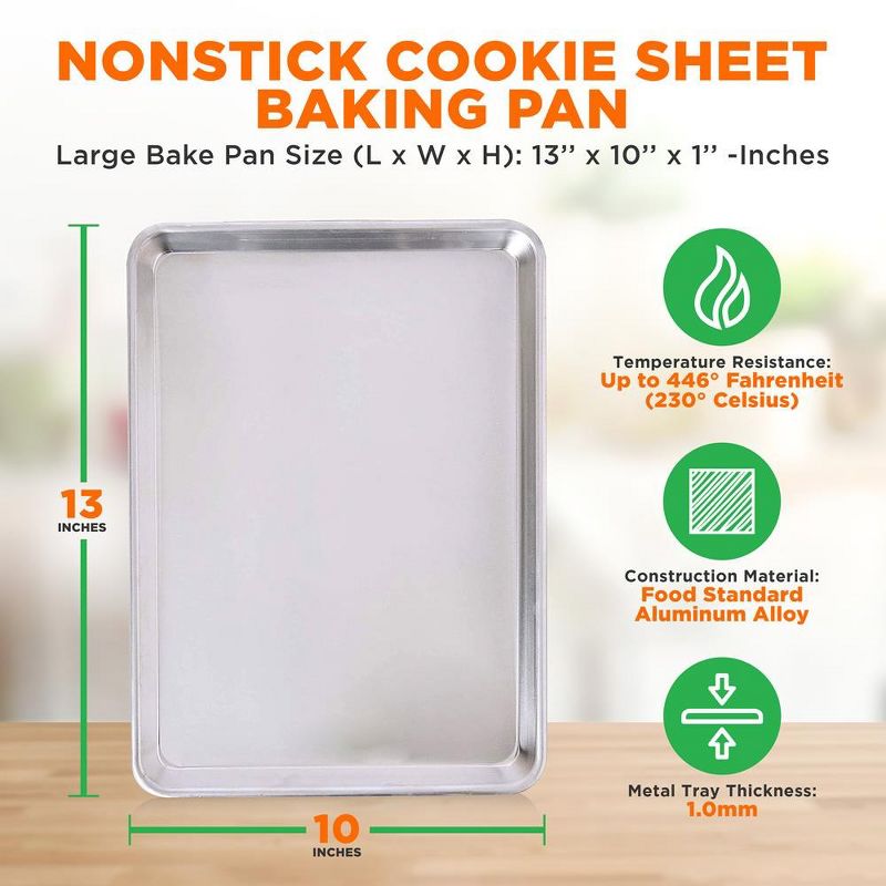 NutriChef Non-Stick Baking Sheets, Cookie Pan Aluminum Bakeware with Cooling Rack, Professional Quality Kitchen Cooking Non-Stick Bake Trays, 2 of 4