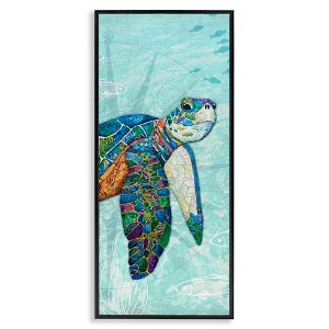 Stupell Industries Sea Turtle Underwater Ocean Mosaic Style Collage Framed Giclee Art, Black, 13" x 30" - 1 of 4