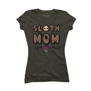 Junior's Design By Humans Sloth Mom Flowers By SlothgirlArt T-Shirt - 1 of 2
