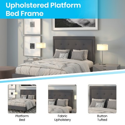 Modern Low-Profile Dark Gray Upholstered Full Bed with Tufted Headboard