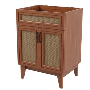 JONATHAN Y VAN1008 Javer 20 in. W x 18 in. D x 33 in. H Rattan Modern Farmhouse 2-Shelf Bath Vanity Cabinet Only (Sink Basin not Included), Oak - 1 of 4