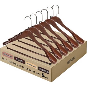 BP4U Premium Wide Shoulder Wooden Suit Hangers, Heavy-Duty Non-Slip Solid Wood Coat Hangers with Locking Bar for Suits & Coats - 1 of 4