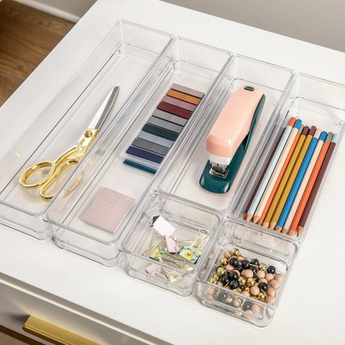 Transparent Plastic Craft Storage Box Desk Organizer 6 Compartment Set