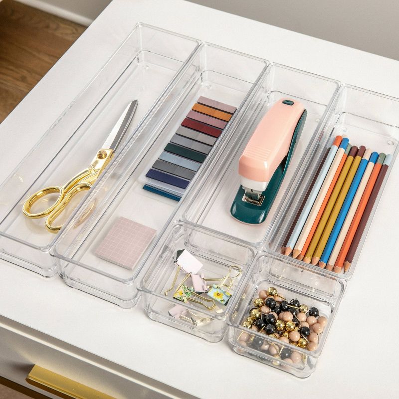 Martha Stewart 6pc Plastic Stackable Office Desk Drawer Organizers Clear, 1 of 11