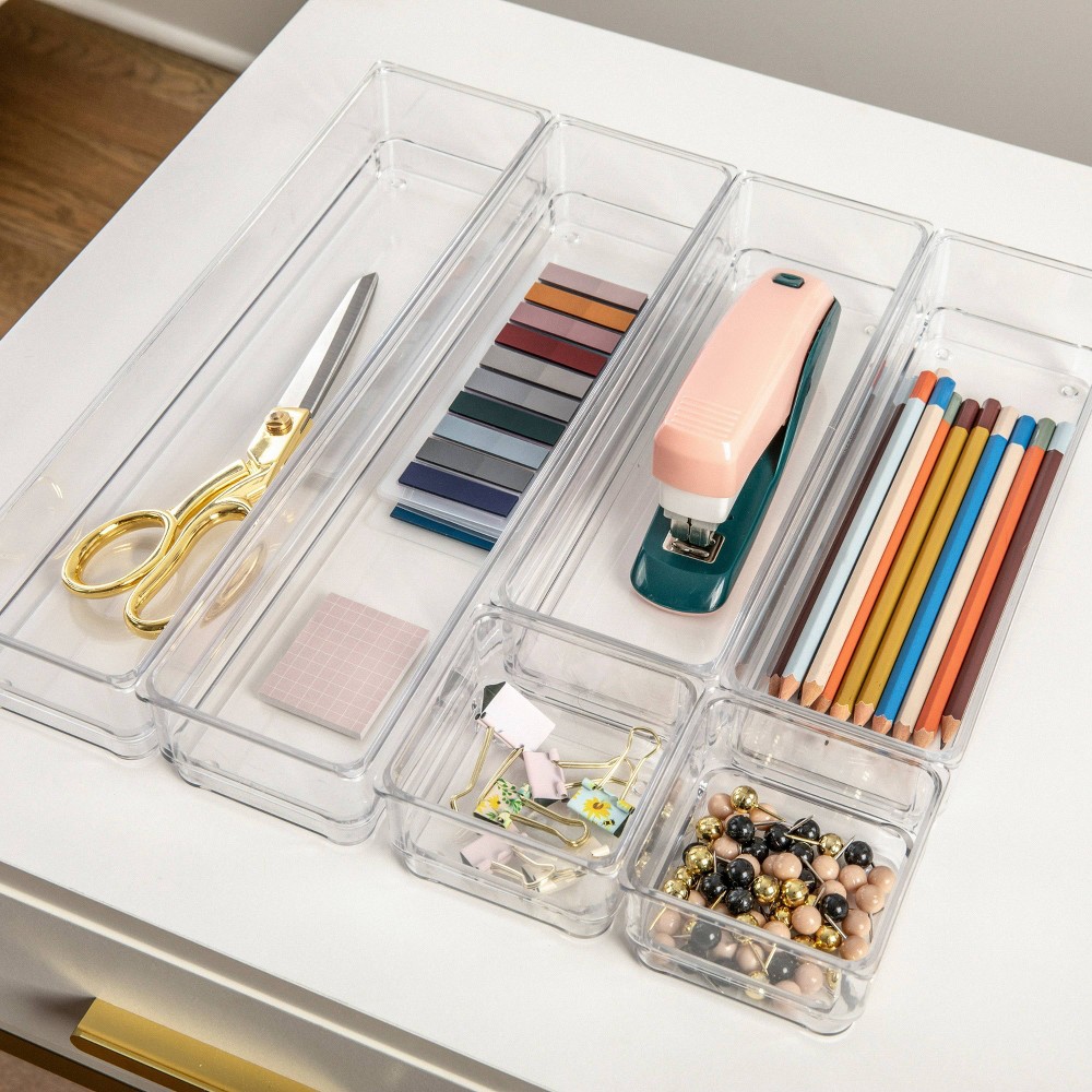 Photos - Accessory Martha Stewart 6pc Plastic Stackable Office Desk Drawer Organizers Clear 
