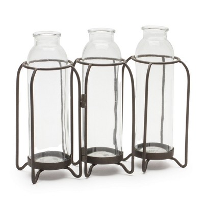 Melrose Bottle Vases in Iron Holder 19.75"L