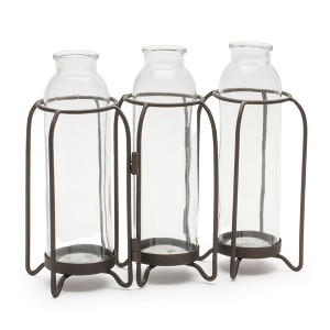 Bottle Vases in Iron Holder 19.75"L - 1 of 2