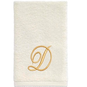 Avanti  Ivory with Gold Script Monogram Fingertip Towel Letter   D - 1 of 3