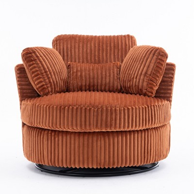 Oversized Corduroy Round Swivel Accent Chair with Pillows for Living Room, Bedroom
