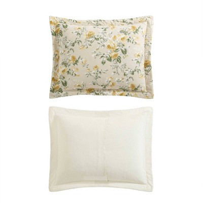 Laura Ashley King Gold and Beige Cotton Reversible Quilt Set