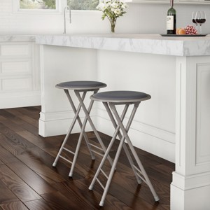 Lavish Home Set of 2 Counter Height Bar Stools - 24 in. Backless Folding Chairs with 225lb Capacity for Kitchen, Rec Room, or Game Room, Gray - 1 of 4