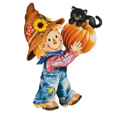 Collections Etc Scarecrow Pumpkin and Cat Outdoor Garden Stake