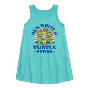 Girls' - Teenage Mutant Ninja Turtles - Red White Turtle Power Graphic Sleeveless Aline Dress - 1 of 3