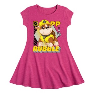 Girls' - Paw Patrol - Rubble Graphic Fit & Flair Cap Sleeve Dress - 1 of 3