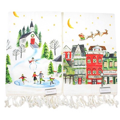 Set of 2 Pinkmas Dish Towels with Village Scene – Blush and Bashful Book  Boutique