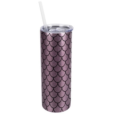 Elanze Designs Rose Gold 20 Ounce Double Wall Stainless Steel Glitter Travel Tumbler With Sliding Lid And Straw, Mermaid Scales