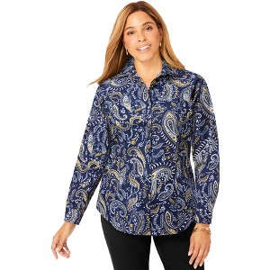 Jessica London Women's Plus Size Wrinkle-Free Stretch Poplin Shirt - 1 of 4