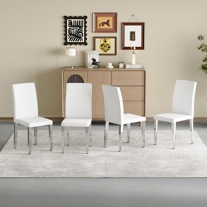 Set of 4 Black PU Backrest Chairs with Silver Metal Legs, Comfortable Dining Chairs - 1 of 4