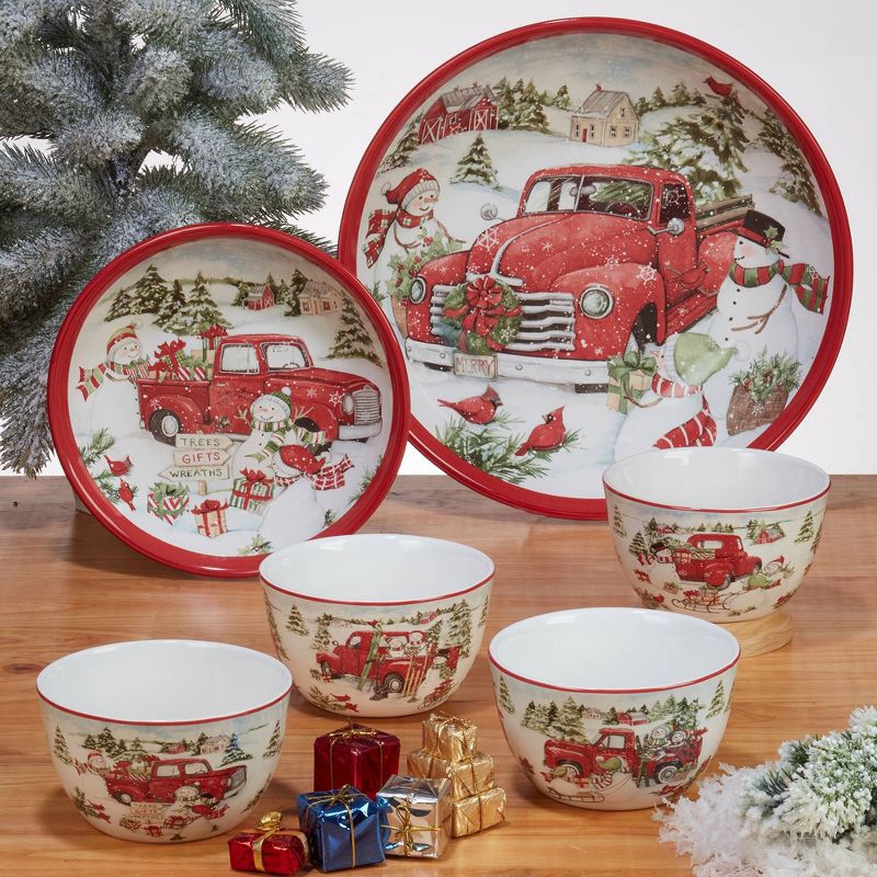 Set of 4 Red Truck Snowman Dining Soup Bowls - Certified International, 4 of 5