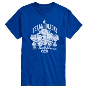 Men's - Peanuts - Snoopy Charlie Linus Sally and Lucy Team Holiday Spirit Short Sleeve Graphic T-Shirt - 1 of 4