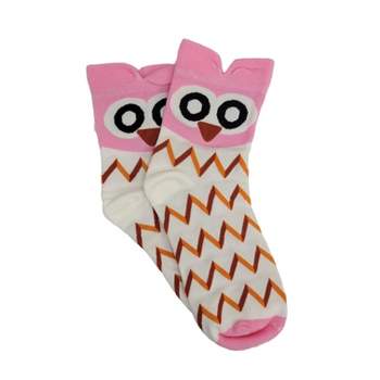 Colorful Owl Crew Socks (Women's Sizes Adult Medium) - Pink and White from the Sock Panda