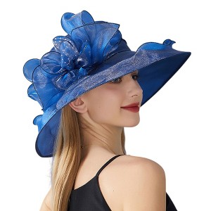 Anna-Kaci Women's Wide Brim Organza Dress Hat with Sheer Ribbon Floral Design for Formal Events and Sun Protection - 1 of 4