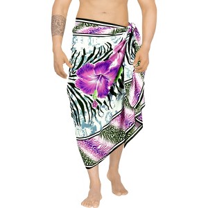 LA LEELA Men's Sarong Beach Cover Up Wraps Swim One Size Purple Hibiscus - 1 of 3
