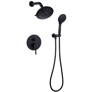 BWE Single-Handle 2-Spray Round High Pressure Shower Faucet in Matte Black (Valve Included) - 1 of 4