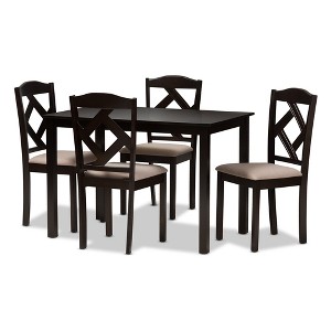 5pc Ruth Modern And Contemporary Fabric Upholstered And Finished Dining Set Dark Brown/ Beige - Baxton Studio: Rectangle Table, Polyester Chairs - 1 of 4
