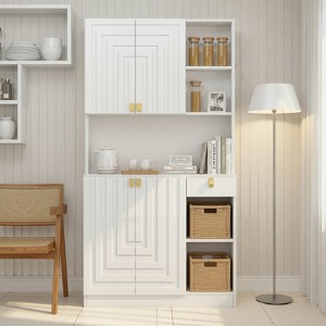 Belord Tall Wooden Kitchen Pantry Storage Cabinet with Doors and Hutch, Multifunctional Microwave Stand for Kitchen Organization - 1 of 4