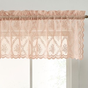 HLC.ME Isabella Floral Rod Pocket Lace Sheer Short Valance for Small Windows, Kitchen and Bathroom - 54 W x 18 L - 1 of 4