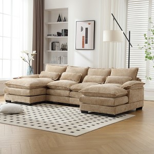 MOONMISS 110" oversized Chenille 4-Seat U-shaped combination sofa , high quality sponge filling, solid wood frame for Living Room - 1 of 4