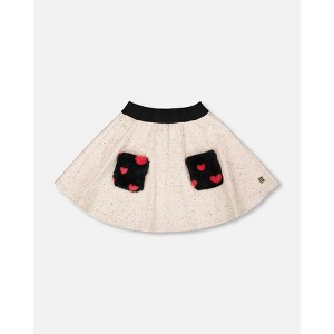 Deux par Deux Girl Glittering French Terry Skirt Beige and Black - 1 of 4
