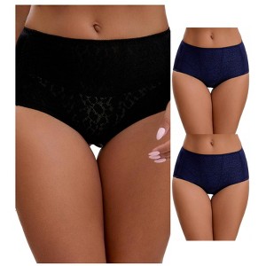 INSPIRE CHIC Women's Floral Lace Breathable Comfortable Mid Rise Underwear Briefs 3 Packs - 1 of 4