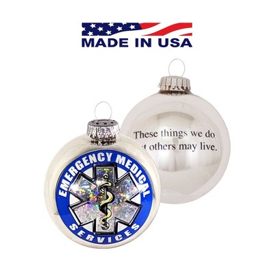 Christmas by Krebs Silver Emergency Medical Services Logo Christmas Ball Ornaments 3.25" (80mm)