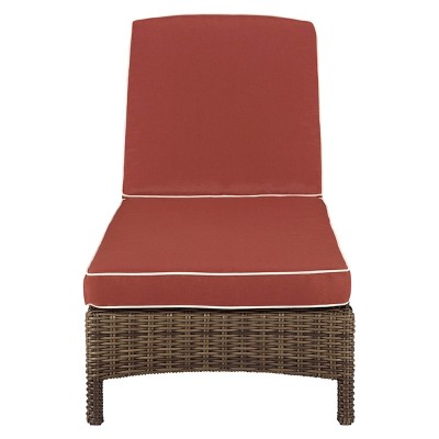 Bradenton 76'' Weathered Brown and Sangria Cushioned Chaise Lounger