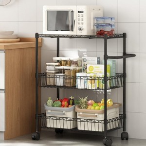 3 Tier Wire Utility Cart with Handle and Adjustable Basket, Kitchen Cart with Metal Wheels, Utility Storage Rack - 1 of 4