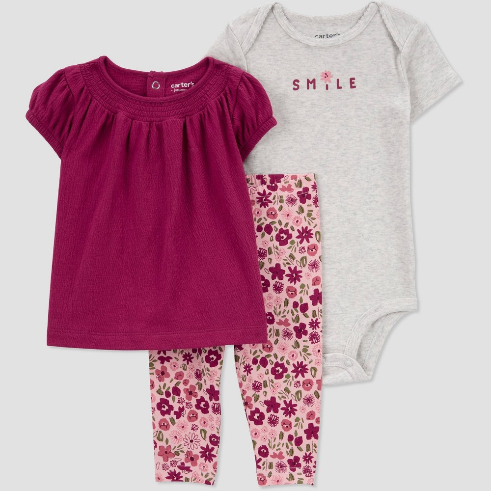 Carter's Just One You® Baby Girls' Plum Floral Top & Bottom Set - Gray/Purple 12M -  91025759